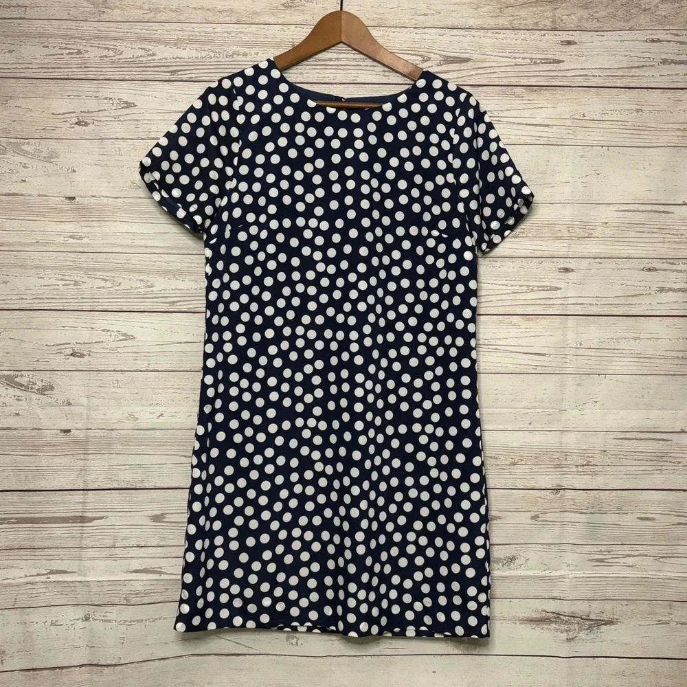 J.Crew Navy White‎ Polka Dot Short Sleeve Shift Dress Size 6 NWT